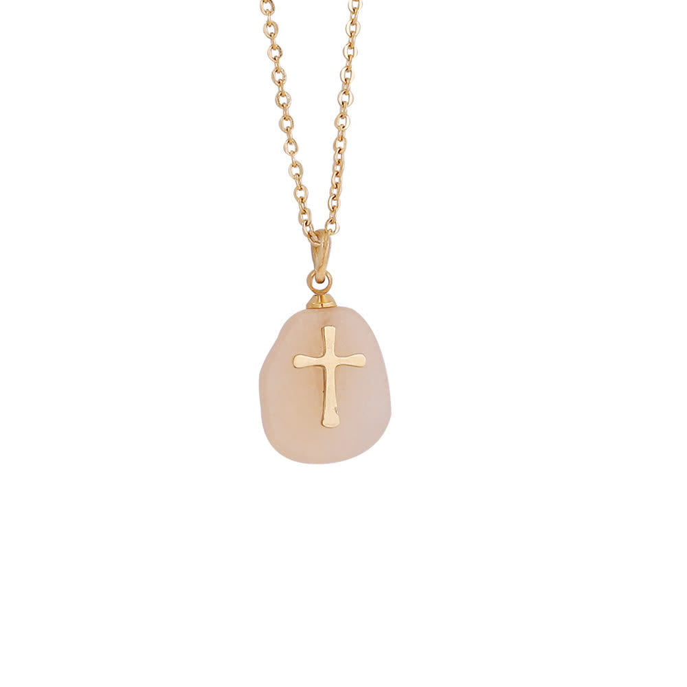 FREE Today: Organic Irregular Natural Stone Overlay Metal Cross Necklace: Emblem of Steadfast Heavenly Faith - Rose Quartz - image 6