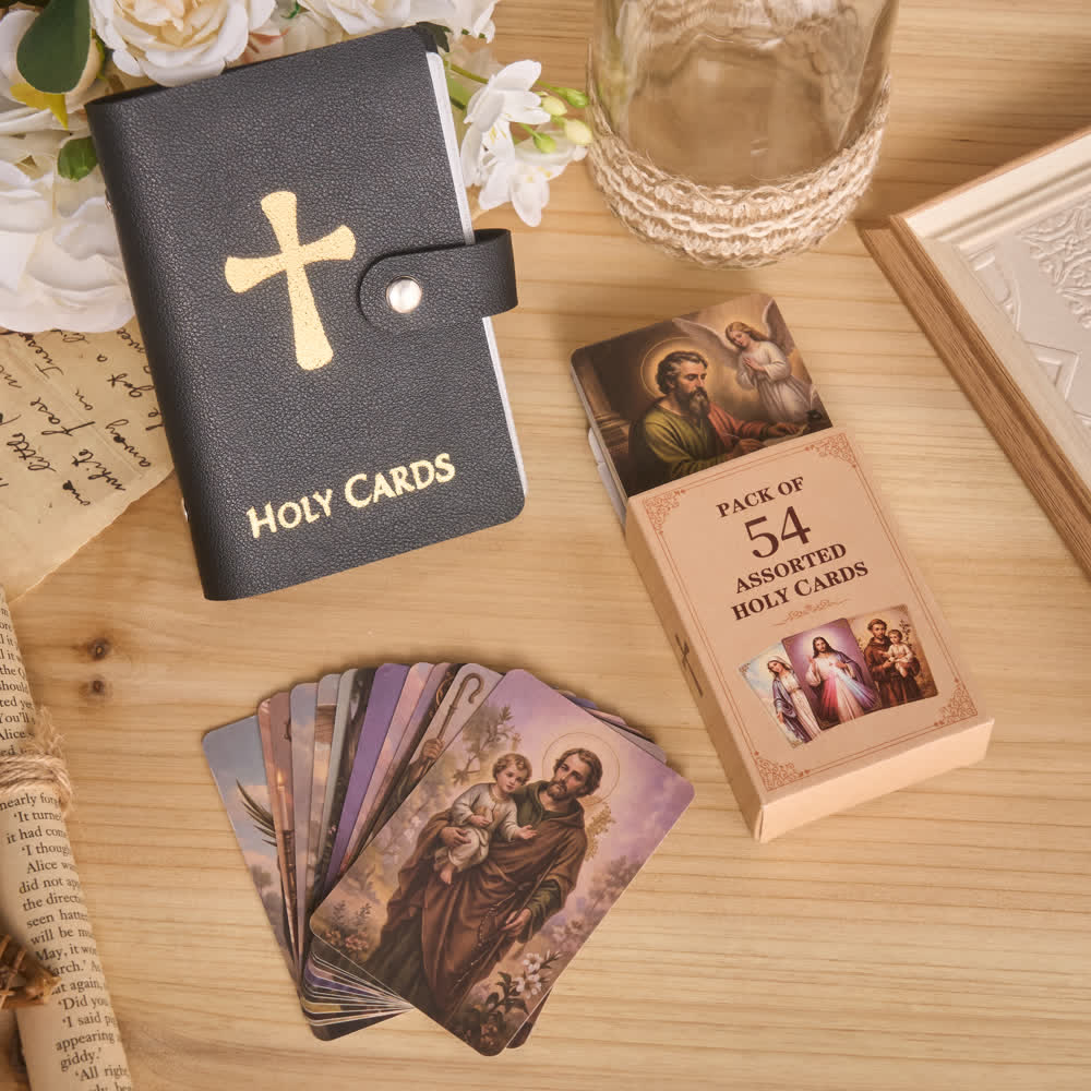 Christianartworkshop Multicolor Cross Leather Holy Cards Album with Packs of 54 Saint Portrait Cards - Black - With Cards - image 14
