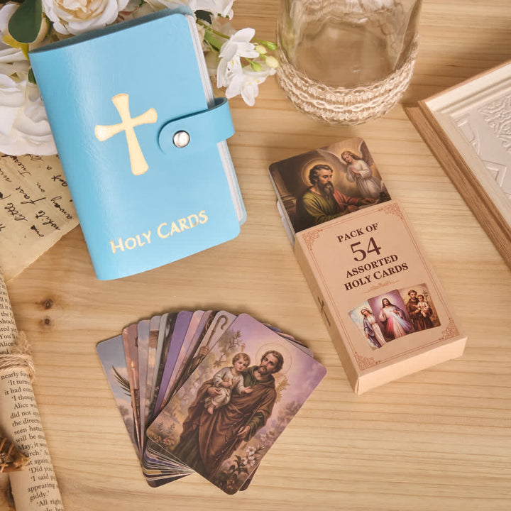 Christianartworkshop Multicolor Cross Leather Holy Cards Album with Packs of 54 Saint Portrait Cards - Blue - With Cards - image 12