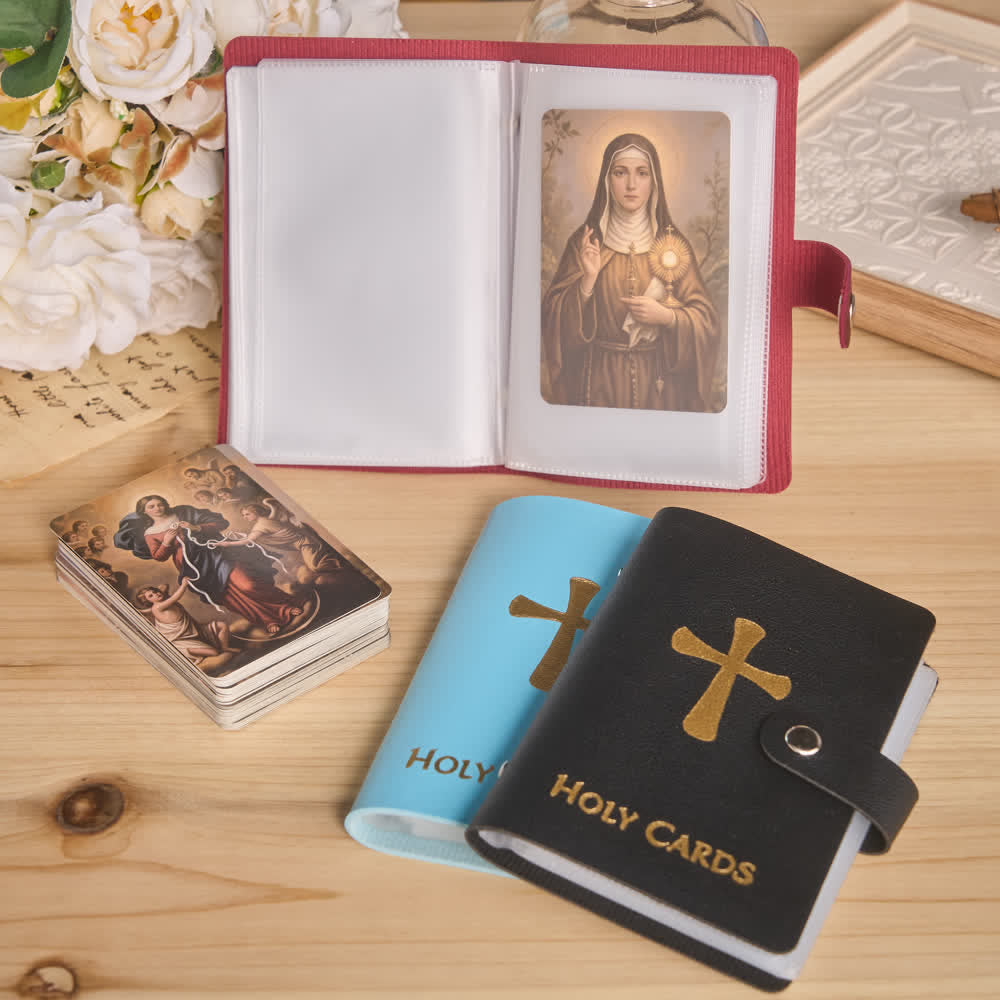 FREE Today: Multicolor Cross Leather Holy Cards Album with Packs of 54 Saint Portrait Cards - image 0