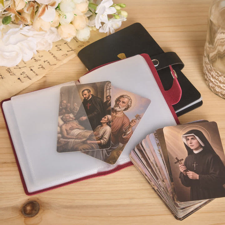 Christianartworkshop Multicolor Cross Leather Holy Cards Album with Packs of 54 Saint Portrait Cards - image 7