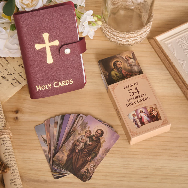 Christianartworkshop Multicolor Cross Leather Holy Cards Album with Packs of 54 Saint Portrait Cards - Red - With Cards - image 10