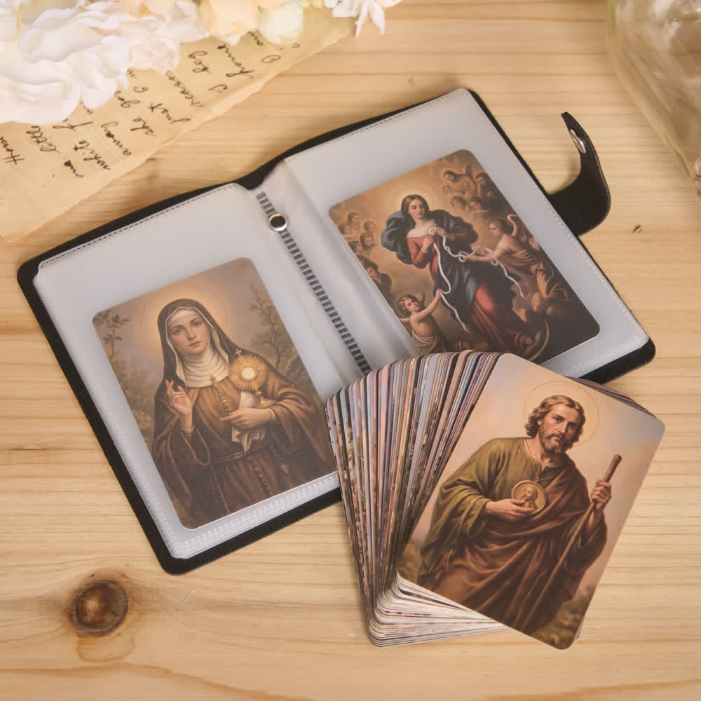 Christianartworkshop Multicolor Cross Leather Holy Cards Album with Packs of 54 Saint Portrait Cards - image 6