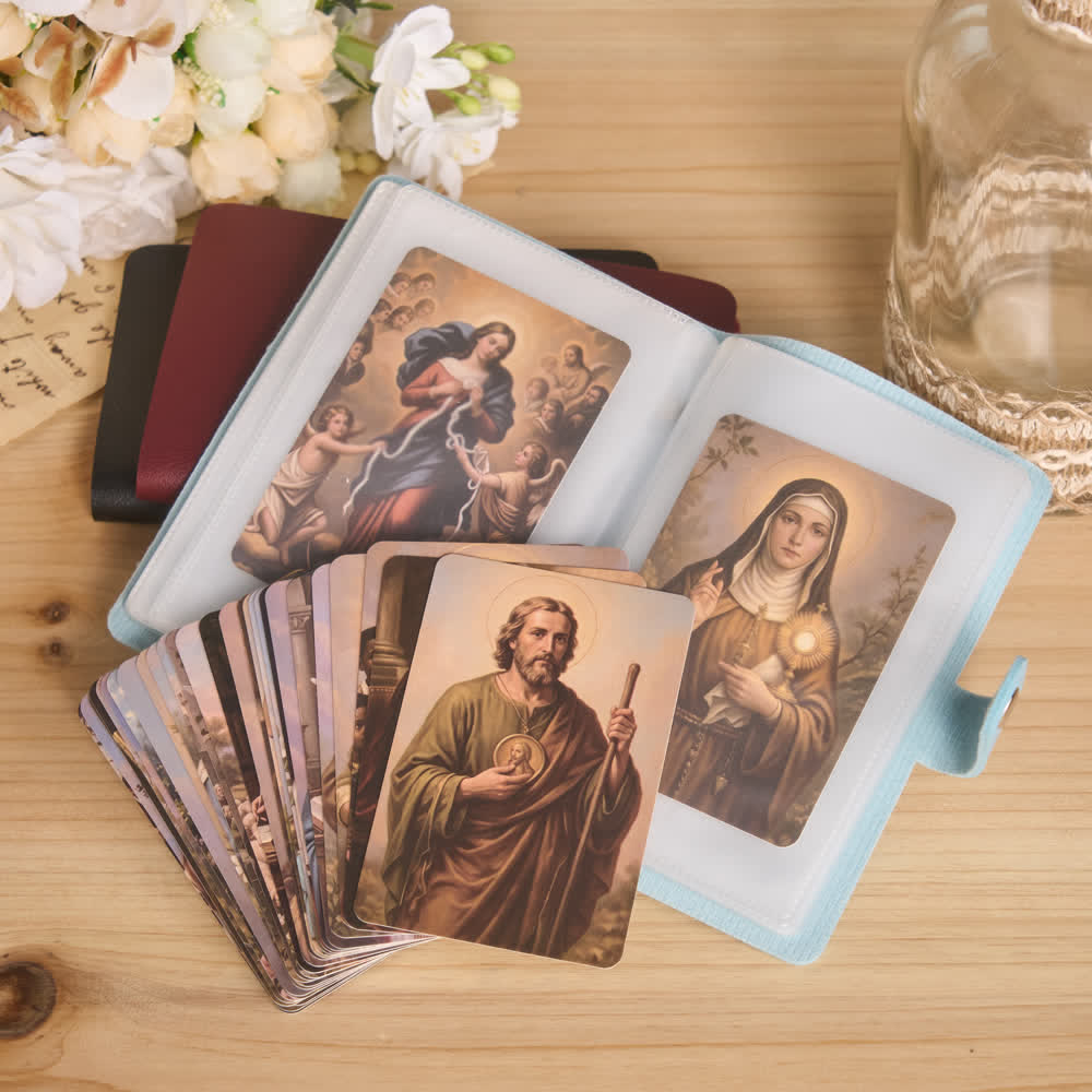 Christianartworkshop Multicolor Cross Leather Holy Cards Album with Packs of 54 Saint Portrait Cards - image 8