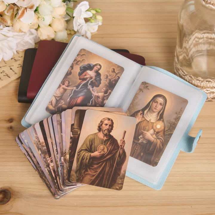 Christianartworkshop Multicolor Cross Leather Holy Cards Album with Packs of 54 Saint Portrait Cards - image 8