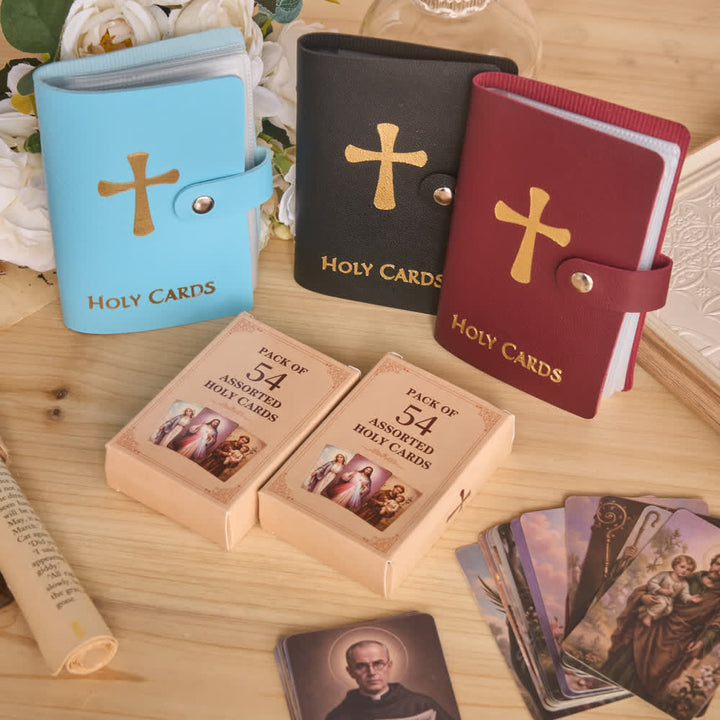 Christianartworkshop Multicolor Cross Leather Holy Cards Album with Packs of 54 Saint Portrait Cards - image 2