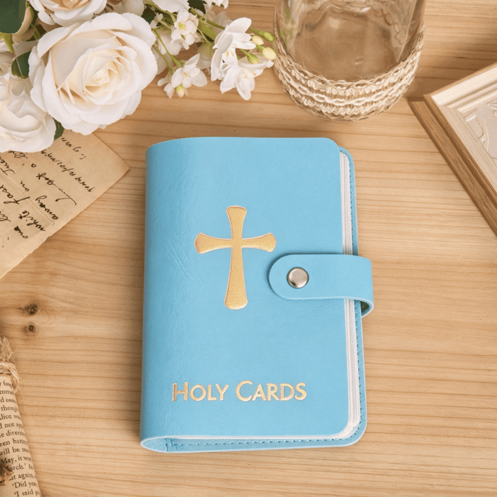 FREE Today: Multicolor Cross Leather Holy Cards Album with Packs of 54 Saint Portrait Cards - Blue - No Cards - image 13