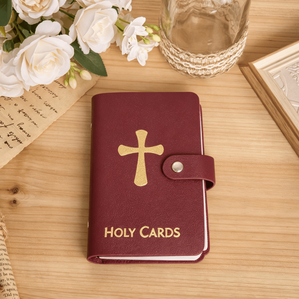 Christianartworkshop Multicolor Cross Leather Holy Cards Album with Packs of 54 Saint Portrait Cards - Red - No Cards - image 11