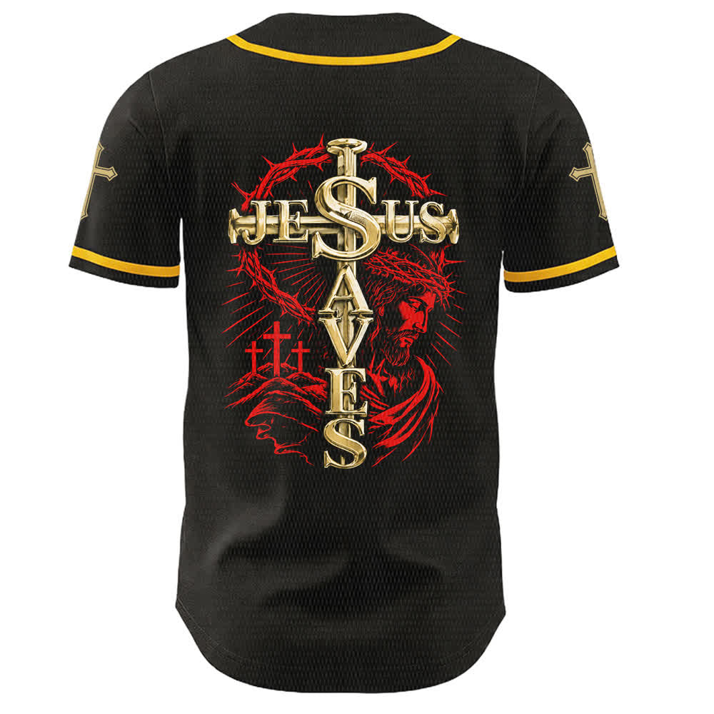 Christianartworkshop Faith Over Fear Jesus Saves Thorn Cross Unisex Baseball Jersey - image 1