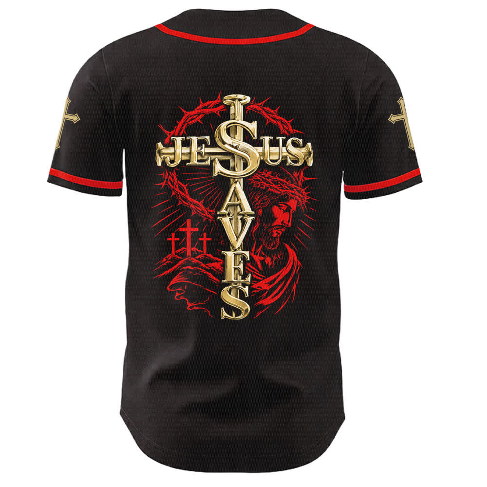 Christianartworkshop Faith Over Fear Jesus Saves Thorn Cross Unisex Baseball Jersey - image 4