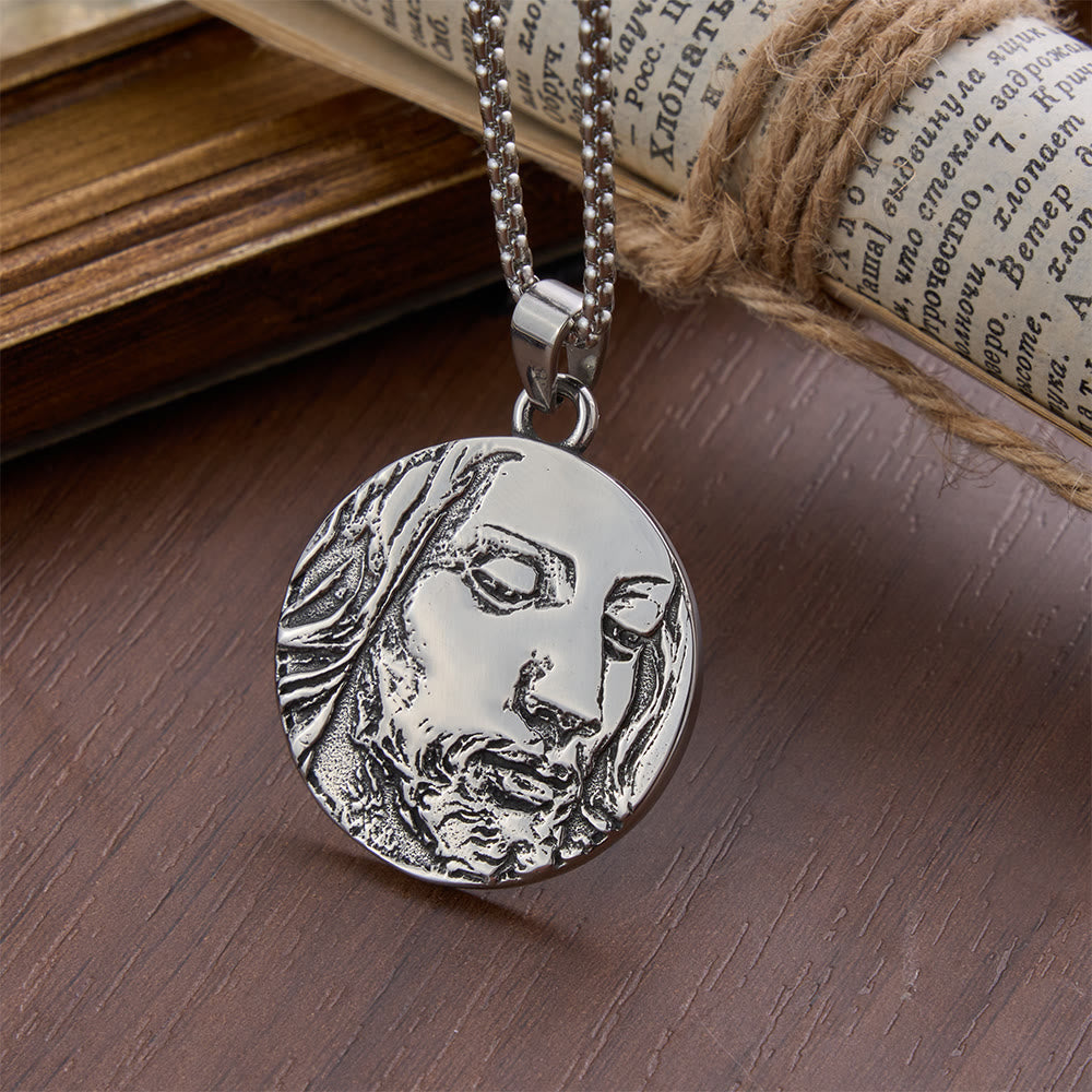 FREE Today: Vintage Embossed Jesus Portrait Coin Necklace: Emblem of Abiding Heavenly Blessing - image 3