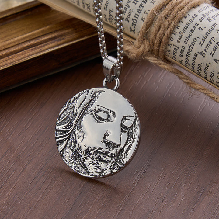 FREE Today: Vintage Embossed Jesus Portrait Coin Necklace: Emblem of Abiding Heavenly Blessing - image 3