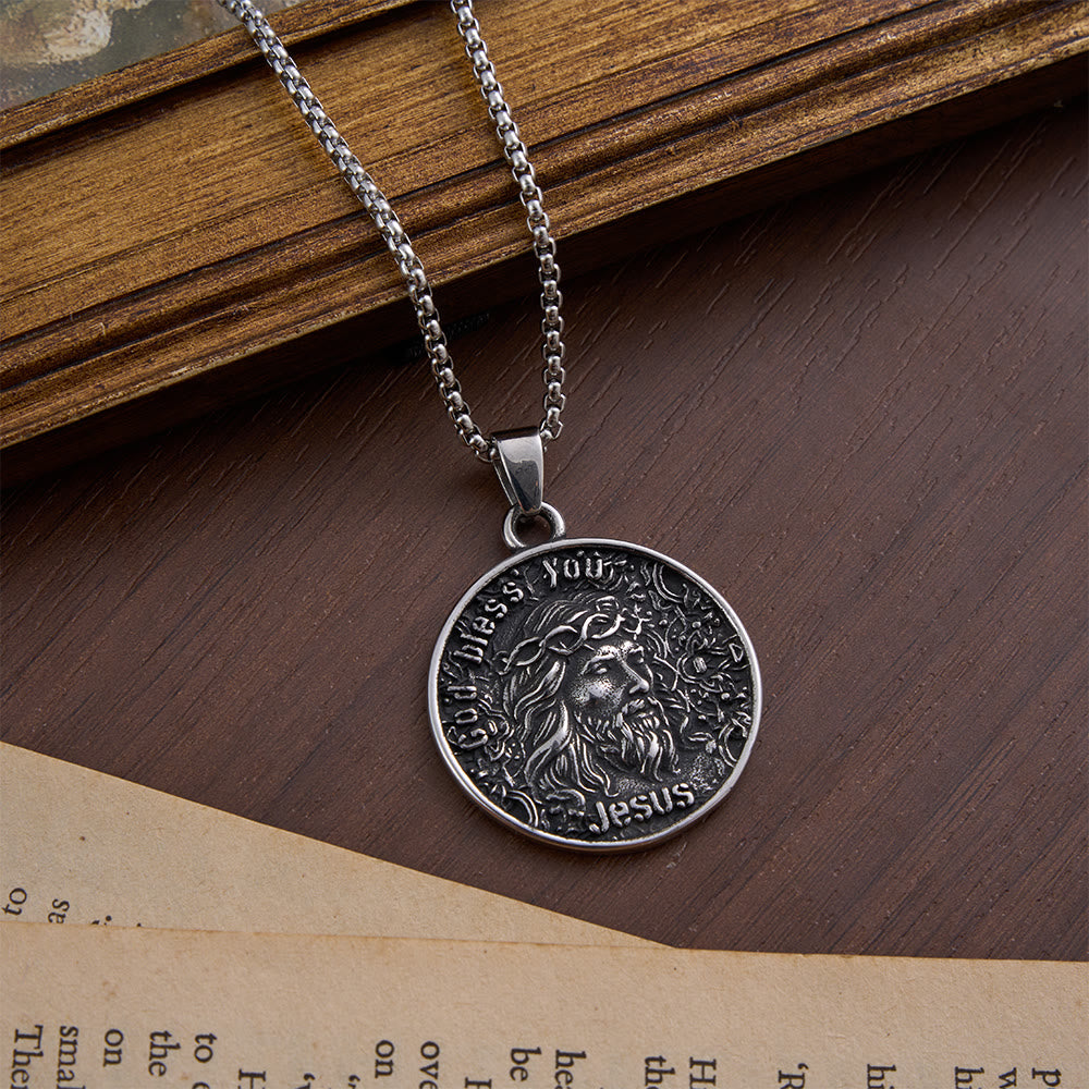 FREE Today: Vintage Embossed Jesus Portrait Coin Necklace: Emblem of Abiding Heavenly Blessing - image 2