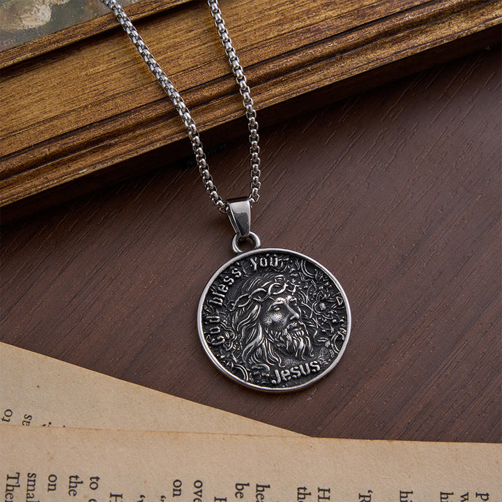 FREE Today: Vintage Embossed Jesus Portrait Coin Necklace: Emblem of Abiding Heavenly Blessing - image 2