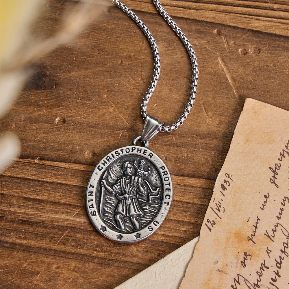 Christianartworkshop Vintage Embossed Saint Christopher Medallion Necklace: Emblem of Safe Celestial Travel - image 1