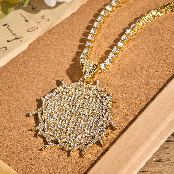 Christianartworkshop Iced Crown of Thorns Cross Medallion Tennis Chain: Emblem of Sacred Redeeming Grace - image 2