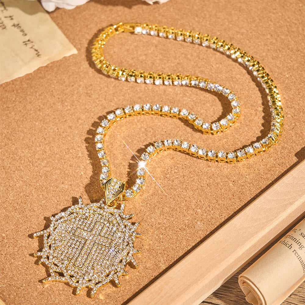 Christianartworkshop Iced Crown of Thorns Cross Medallion Tennis Chain: Emblem of Sacred Redeeming Grace - image 3