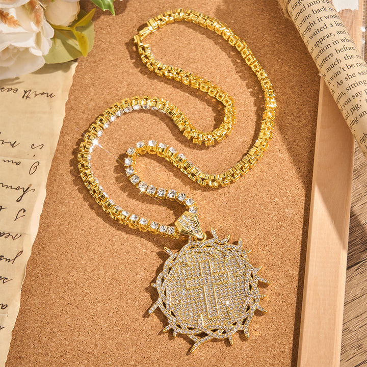 Christianartworkshop Iced Crown of Thorns Cross Medallion Tennis Chain: Emblem of Sacred Redeeming Grace - image 4