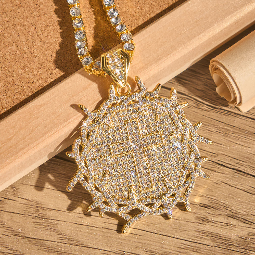Christianartworkshop Iced Crown of Thorns Cross Medallion Tennis Chain: Emblem of Sacred Redeeming Grace - Thorn Cross - image 0