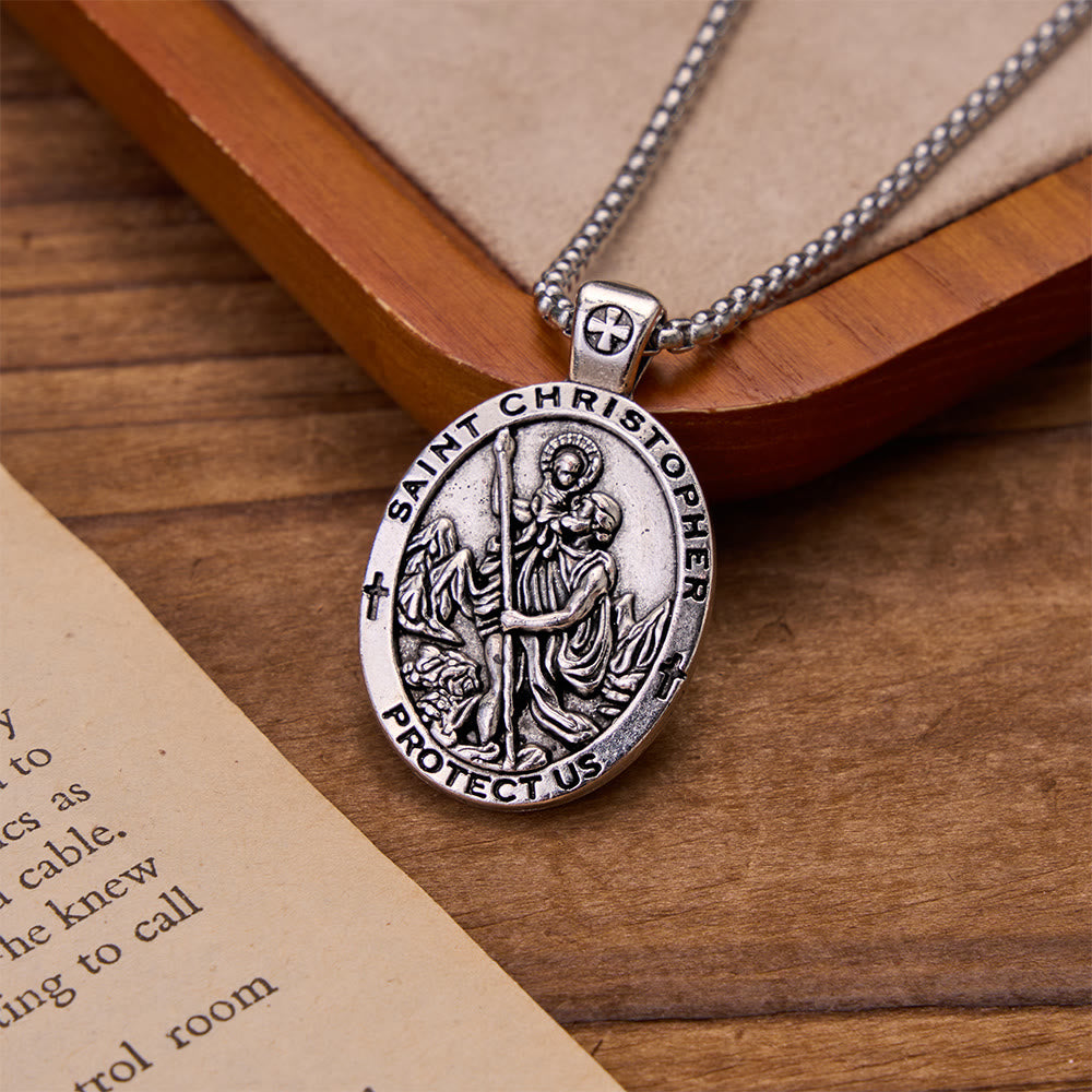 Christianartworkshop Double-Sided Embossed Saint Christopher Oval Medallion Necklace: Emblem of Safe Celestial Travel - image 2