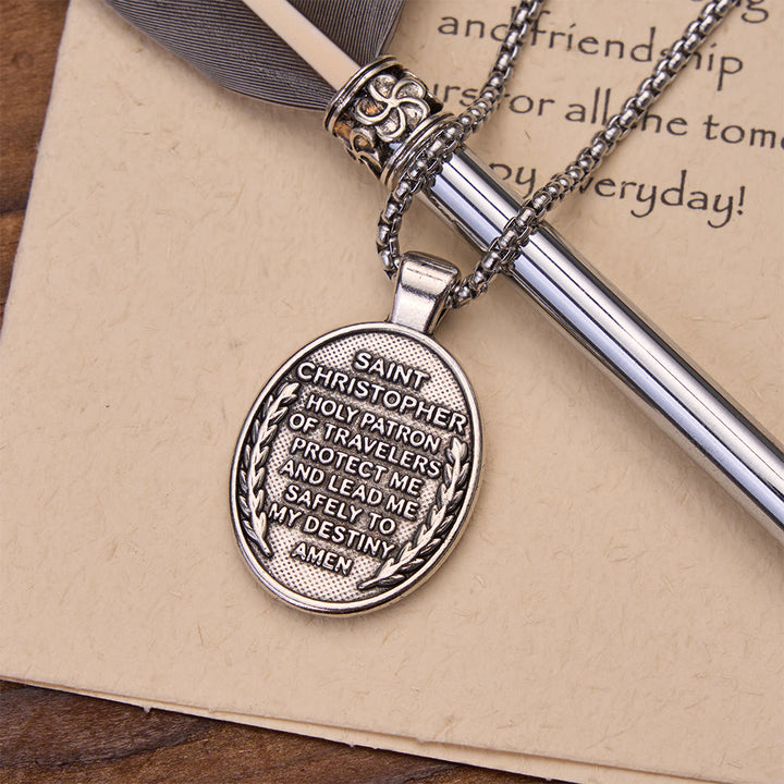 Christianartworkshop Double-Sided Embossed Saint Christopher Oval Medallion Necklace: Emblem of Safe Celestial Travel - image 3