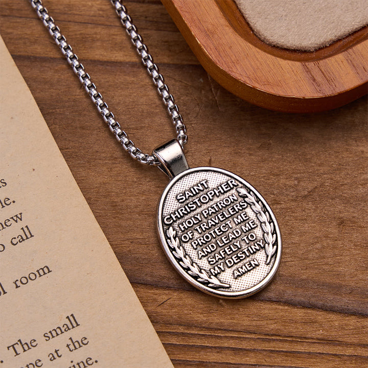 Christianartworkshop Double-Sided Embossed Saint Christopher Oval Medallion Necklace: Emblem of Safe Celestial Travel - image 4