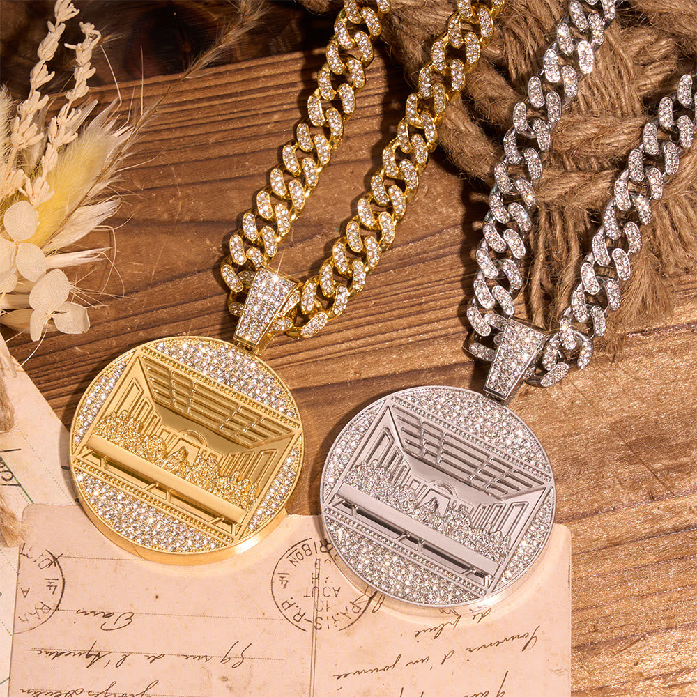 Christianartworkshop Iced The Last Supper Embossed Round Medallion Cuban Chain: Emblem of Sacred Heavenly Fellowship - image 1