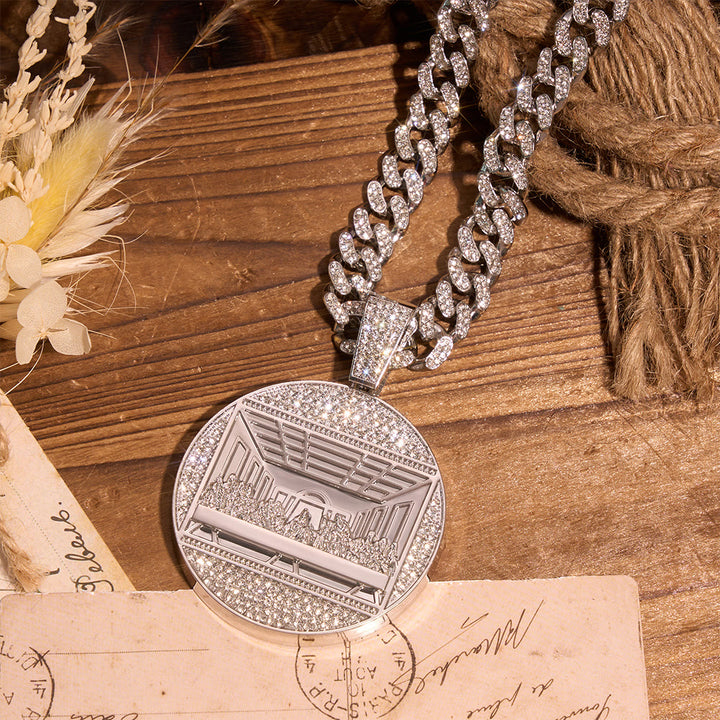 Christianartworkshop Iced The Last Supper Embossed Round Medallion Cuban Chain: Emblem of Sacred Heavenly Fellowship - image 4