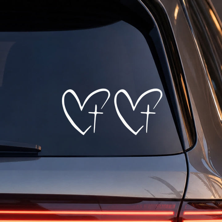 Christianartworkshop Minimalist Heart Cross Pair Car Sticker (Set of 2) - White - Set of 10 - image 0
