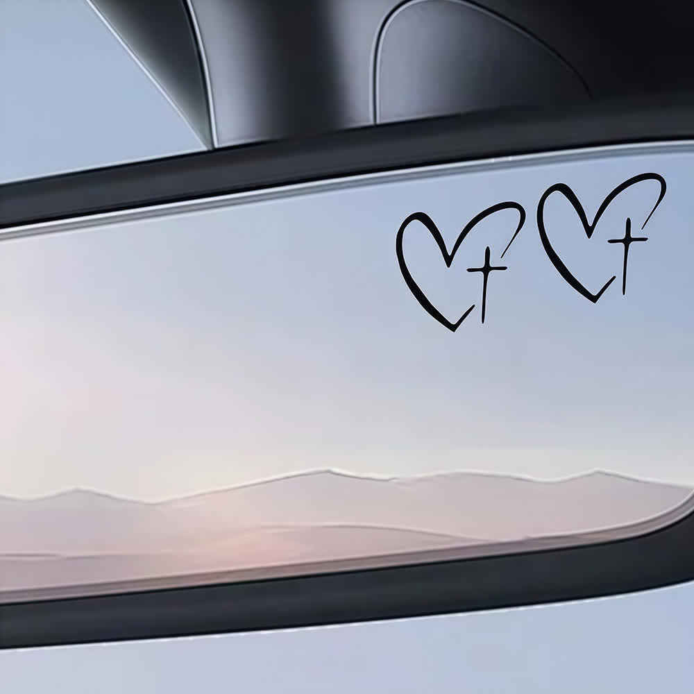 Christianartworkshop Minimalist Heart Cross Pair Car Sticker - image 11