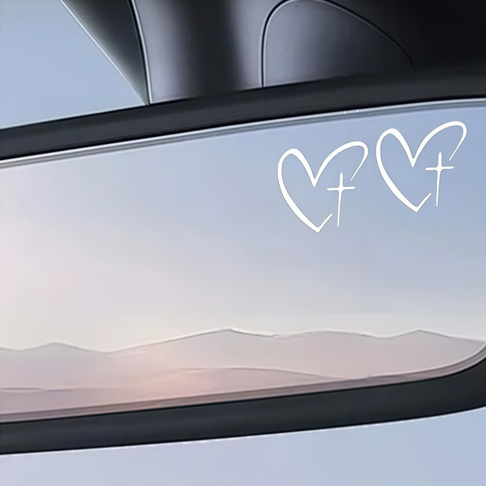 Christianartworkshop Minimalist Heart Cross Pair Car Sticker - image 3