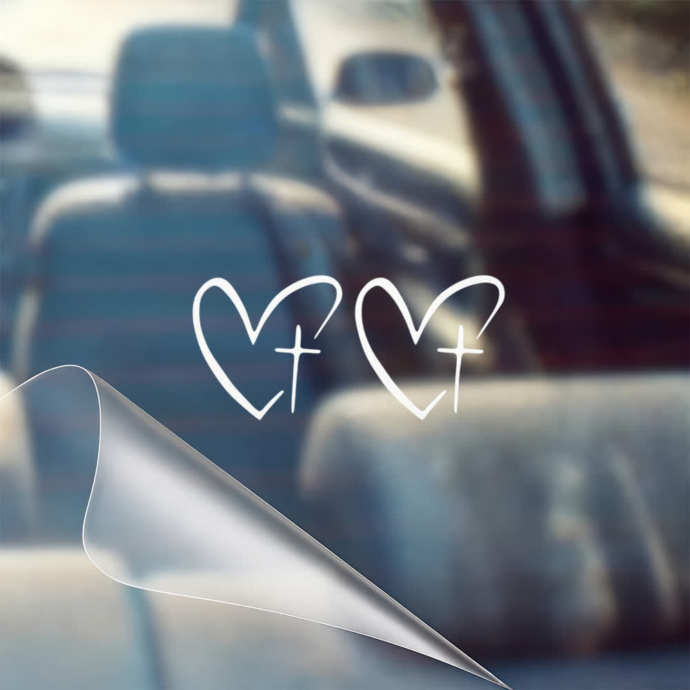 Christianartworkshop Minimalist Heart Cross Pair Car Sticker (Set of 2) - image 1