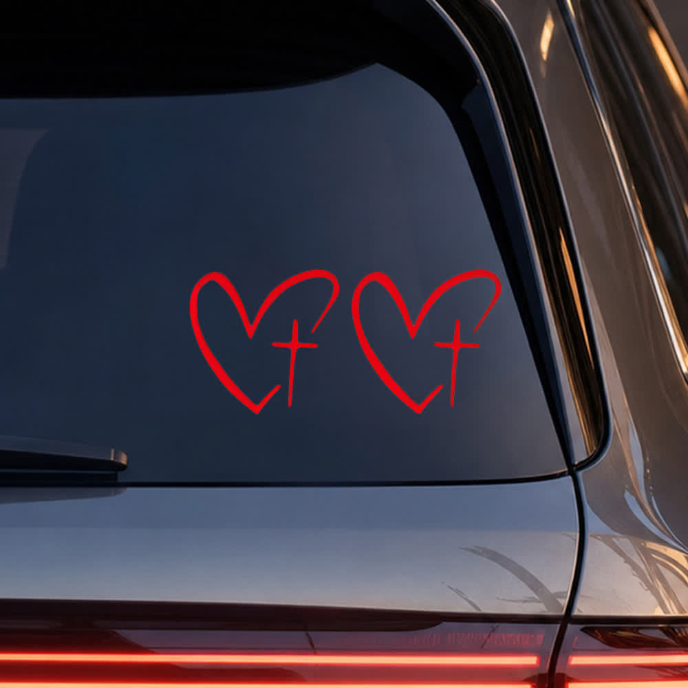 Christianartworkshop Minimalist Heart Cross Pair Car Sticker (Set of 2) - Red - Set of 10 - image 7