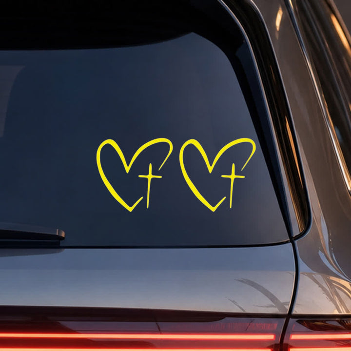 Christianartworkshop Minimalist Heart Cross Pair Car Sticker (Set of 2) - Yellow - Set of 10 - image 14