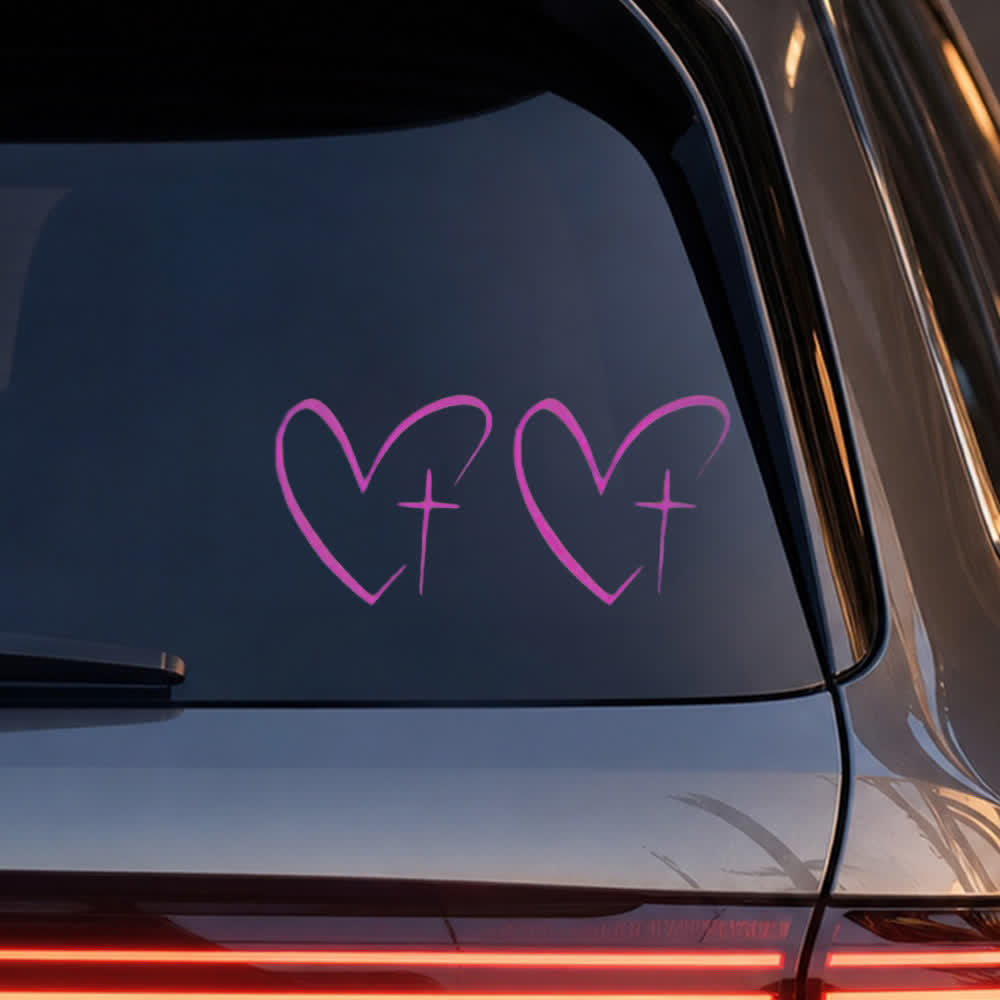 Christianartworkshop Minimalist Heart Cross Pair Car Sticker (Set of 2) - Purple - Set of 10 - image 12