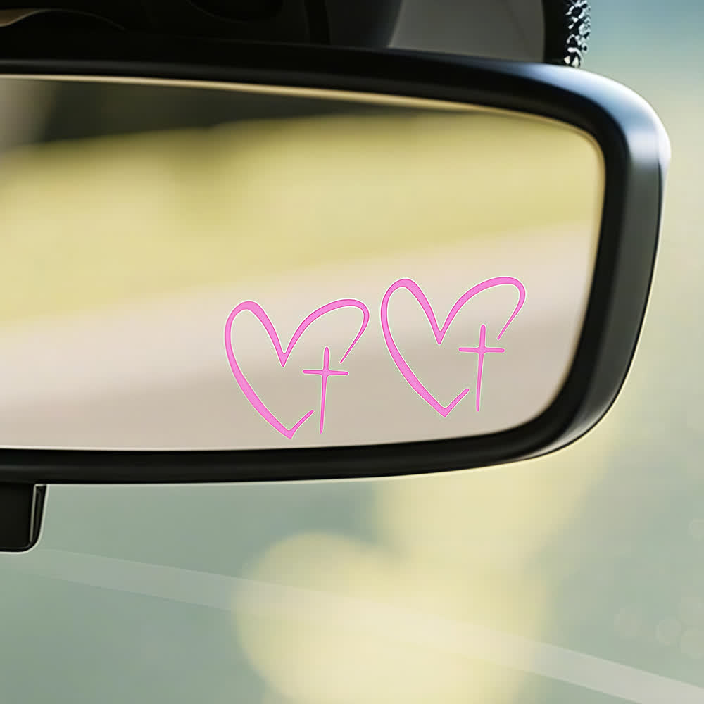 Christianartworkshop Minimalist Heart Cross Pair Car Sticker - image 6