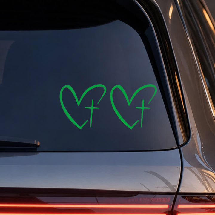 Christianartworkshop Minimalist Heart Cross Pair Car Sticker (Set of 2) - Green - Set of 10 - image 5