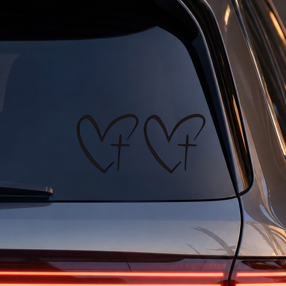 Christianartworkshop Minimalist Heart Cross Pair Car Sticker (Set of 2) - Black - Set of 10 - image 16