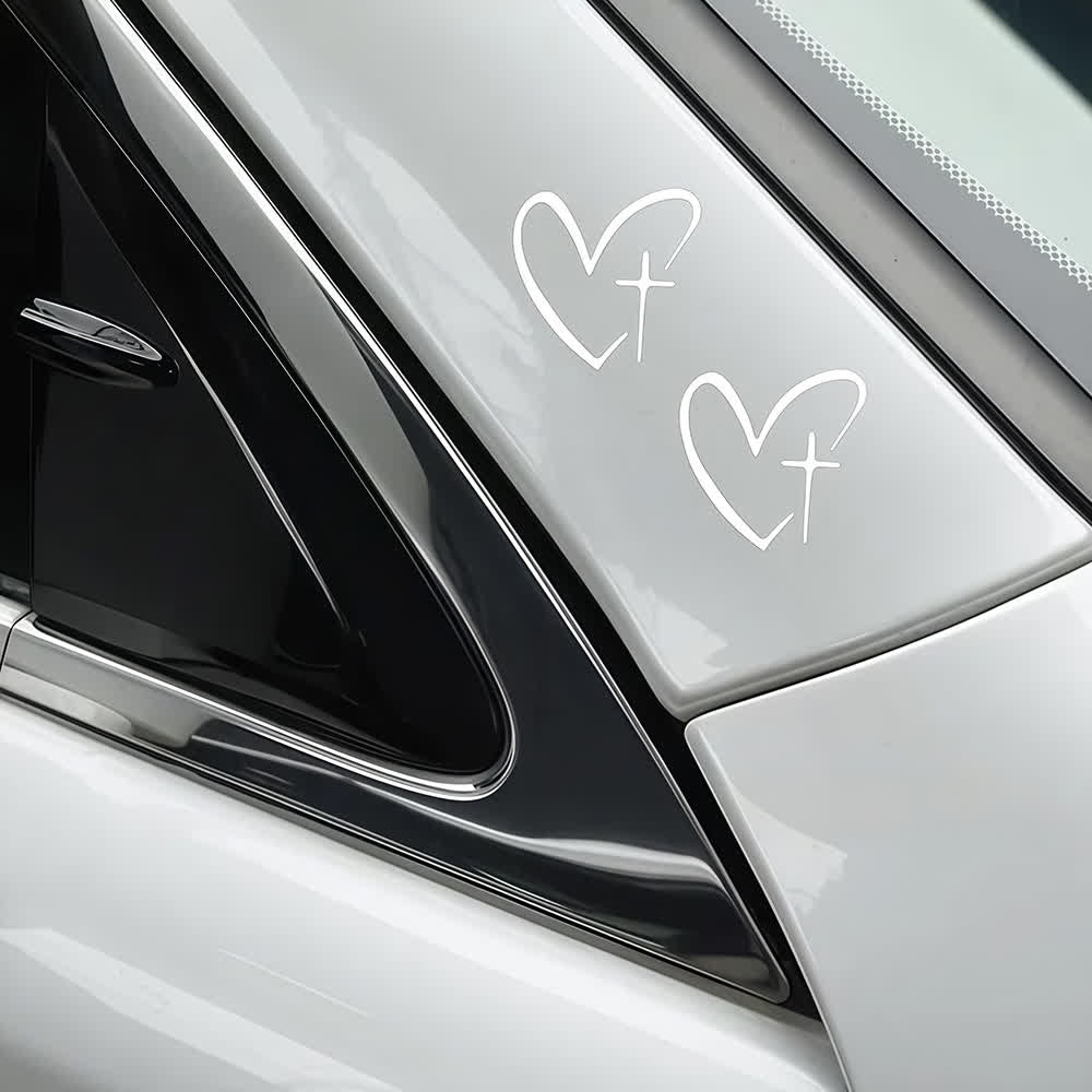Christianartworkshop Minimalist Heart Cross Pair Car Sticker - image 2