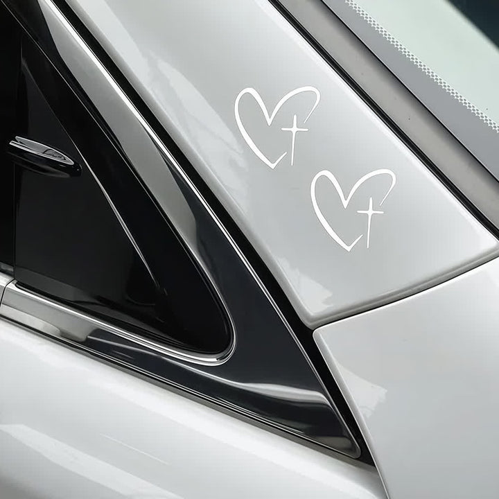 Christianartworkshop Minimalist Heart Cross Pair Car Sticker - image 2