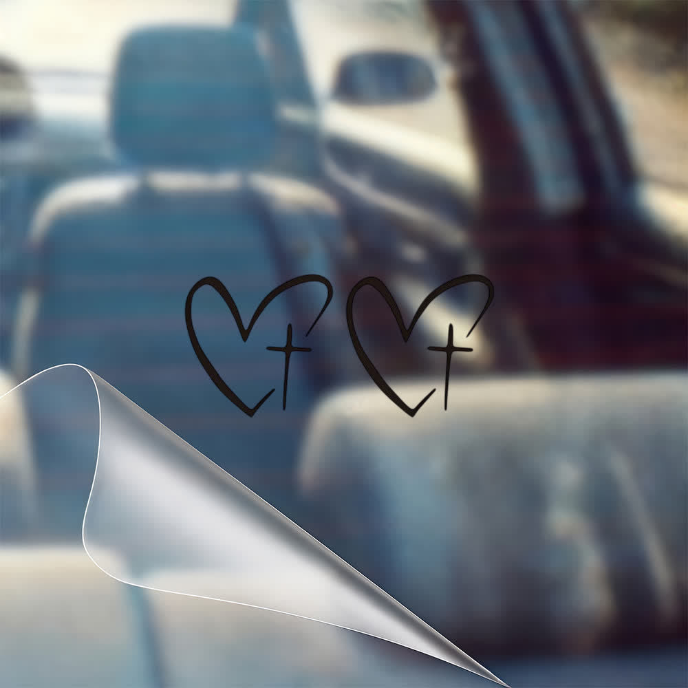 Christianartworkshop Minimalist Heart Cross Pair Car Sticker - image 12