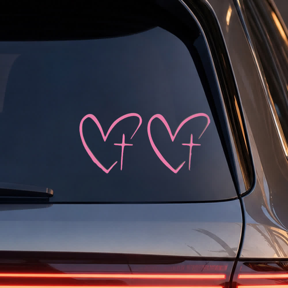 Christianartworkshop Minimalist Heart Cross Pair Car Sticker (Set of 2) - Pink - Set of 10 - image 9