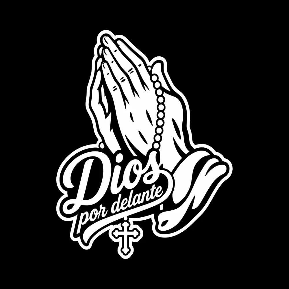 Christianartworkshop Praying Hands with Rosary Dios Por Delante Car Sticker - image 1