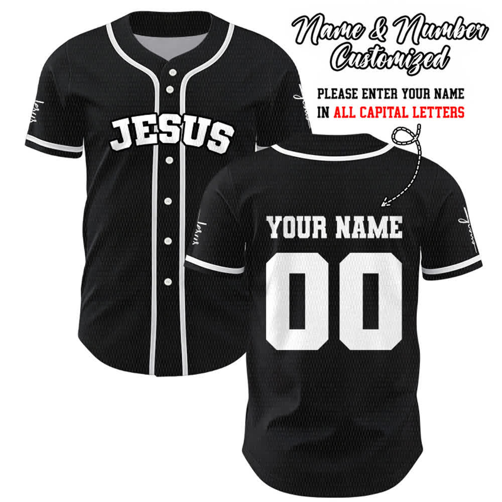 Christianartworkshop Classic Jesus Personalized Sportswear Unisex Custom Baseball Jersey - Black - 5XL - Name & Number Customized - image 0