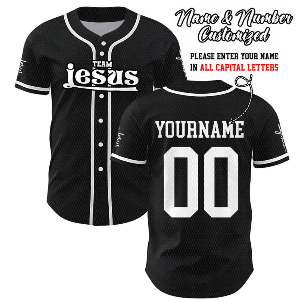 Christianartworkshop Bold Team Jesus Custom Name Number Unisex Custom Baseball Jersey - Black - 5XL - Name & Number Customized - image 15