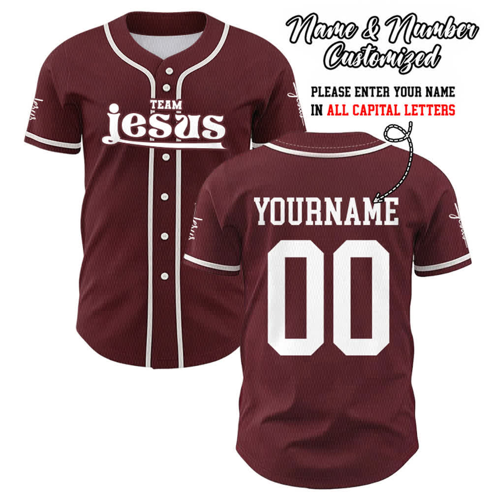 Christianartworkshop Bold Team Jesus Custom Name Number Unisex Custom Baseball Jersey - Wine - 5XL - Name & Number Customized - image 29