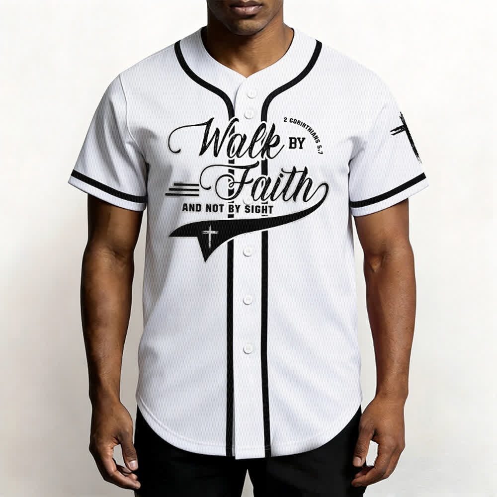 Christianartworkshop 2 Corinthians 5:7 “Walk By Faith And Not By Sight” Cross Statement Baseball Jersey - image 12
