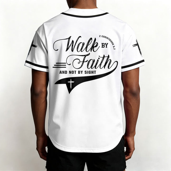 Christianartworkshop 2 Corinthians 5:7 “Walk By Faith And Not By Sight” Cross Statement Baseball Jersey - image 13