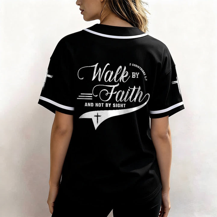 Christianartworkshop 2 Corinthians 5:7 “Walk By Faith And Not By Sight” Cross Statement Baseball Jersey - image 20
