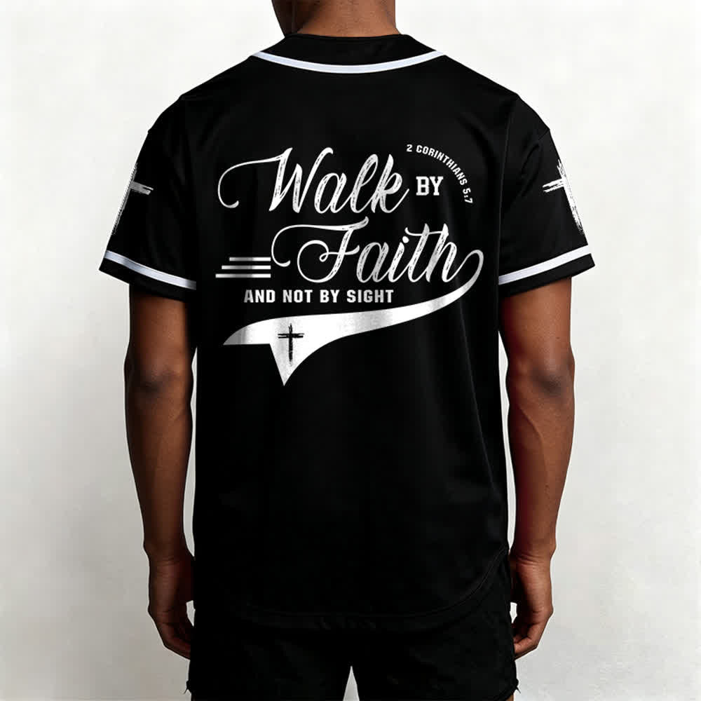 Christianartworkshop 2 Corinthians 5:7 “Walk By Faith And Not By Sight” Cross Statement Baseball Jersey - image 17